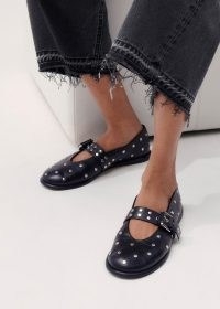 ME and EM Stud Ballerina Flat Black – studded Mary Jane ballerinas – buckled flats