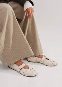 ME and EM Stud Ballerina Flat in Ivory | luxe off white nappa leather ballerinas | women’s luxury buckled studded flats