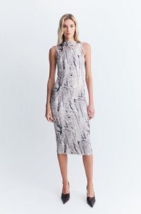 With Jean Syros Midi Dress in Musa – printed sleeveless high neck slim fit dresses