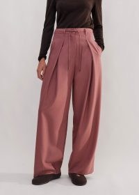 me and em Tailored Wide Tapered Trouser + Belt in Smoke Pink ~ women’s pleated drawstring waist trousers