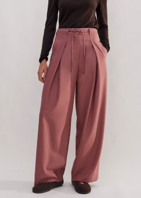 me and em Tailored Wide Tapered Trouser + Belt in Smoke Pink ~ women’s pleated drawstring waist trousers