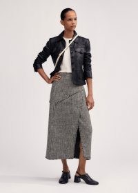 me and em Textured Wrap Front Midi Skirt in Black / White ~ monochrome checked skirts ~ chic autumn clothing