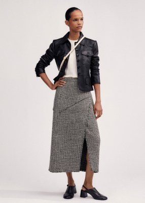 me and em Textured Wrap Front Midi Skirt in Black / White ~ monochrome checked skirts ~ chic autumn clothing