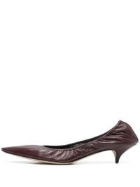 The Row Aubergine Purple Liisa Pumps ~ leather kitten heel courts with pointed toe and elasticated trim ~ chic low heeled court shoes