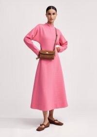 me and em Travel Tailoring Batwing Sleeve Midi Dress in Pink ~ long sleeve high neck A-line dresses ~ women’s autumn cothing ~ minimalist fashion