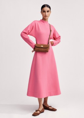 me and em Travel Tailoring Batwing Sleeve Midi Dress in Pink ~ long sleeve high neck A-line dresses ~ women’s autumn cothing ~ minimalist fashion