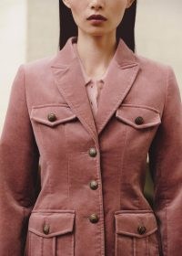 me and em Velvet Jacket in smoke pink ~ women’s luxury pocket detail single breasted jackets