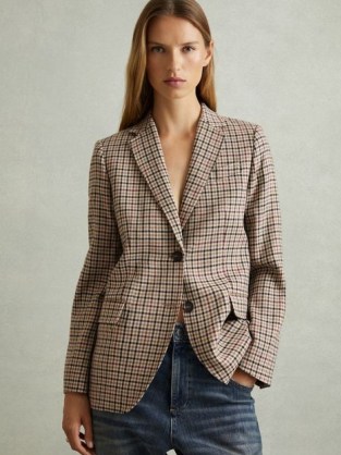 REISS Dora Wool Blend Checked Single Breasted Blazer Natural Check – women’s chic printed blazers