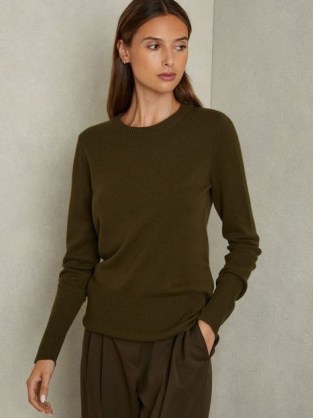 reiss Annie Wool Blend Crew Neck Jumper with Cashmere in Khaki ~ womens green luxury style jumpers