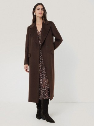 JIGSAW Wool Maxi City Coat Chocolate / womens brown longline coats / women’s autumn and winter outerwear