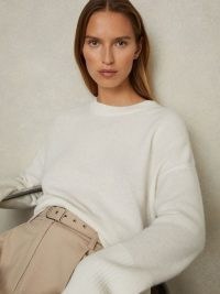 Reiss Martha Wool-Blend Crew Neck Jumper in Cream | women’s luxe style relaxed fit jumpers