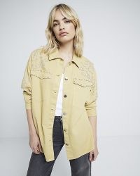 RIVER ISLAND Yellow studded oversized shirt – women’s stud embellished shirts