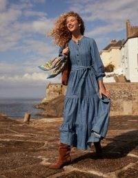 Boden Alba Denim Maxi Dress Light Vintage Denim | blue tiered tie waist dresses | boho style clothing