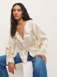 Reformation x Kacey Musgraves Lillie Silk Top in Almond / luxe silky blouse / romantic fluid fabric tops / luxe feminine clothing