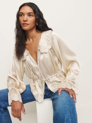 Reformation x Kacey Musgraves Lillie Silk Top in Almond / luxe silky blouse / romantic fluid fabric tops / luxe feminine clothing