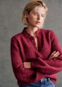 Sezane Angie Cardigan in Burgundy ~ luxe red fluffy cardigans