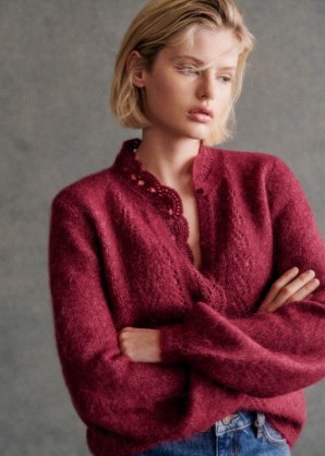 Sezane Angie Cardigan in Burgundy ~ luxe red fluffy cardigans