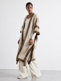 Reiss Caitlin Atelier Checked Wool and Cashmere Cape in Camel | luxury open front longline relaxed fit cardigan | luxe knitwear