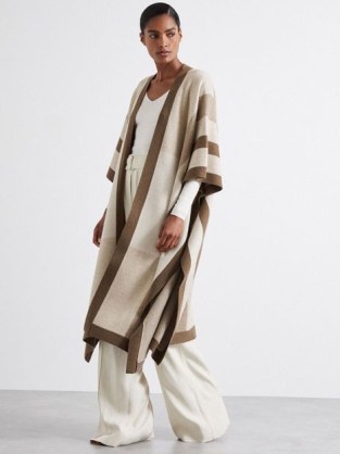 Reiss Caitlin Atelier Checked Wool and Cashmere Cape in Camel | luxury open front longline relaxed fit cardigan | luxe knitwear