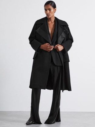 REISS Atelier Matilda Felted Trapeze Coat in Black ~ women’s chic flared hem coats