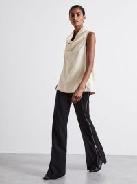 REISS Manon Atelier Satin Cowl-Neck Top in Ivory ~ luxe fluid fabric tops