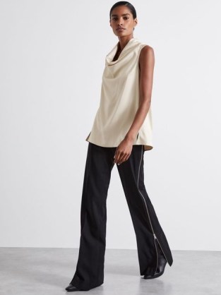 REISS Manon Atelier Satin Cowl-Neck Top in Ivory ~ luxe fluid fabric tops