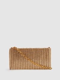 REISS Bailey Beaded Removable Strap Shoulder Bag in Gold ~ luxe style chain strap evening bags