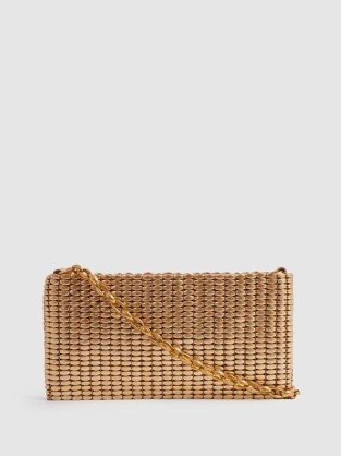 REISS Bailey Beaded Removable Strap Shoulder Bag in Gold ~ luxe style chain strap evening bags