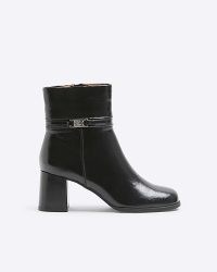 RIVER ISLAND Black Block Heeled Boots ~ women’s trendy autumn footwear