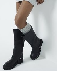 RIVER ISLAND Black Detachable High Leg Boots