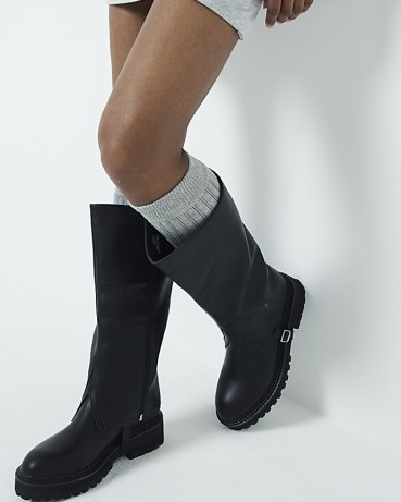 RIVER ISLAND Black Detachable High Leg Boots