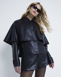 River Island Black Faux leather Cape Jacket | women’s vintage style jackets