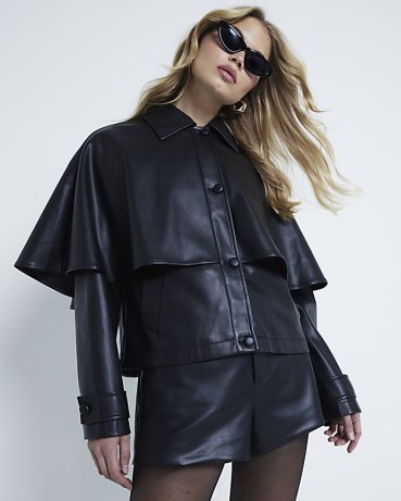 River Island Black Faux leather Cape Jacket | women’s vintage style jackets