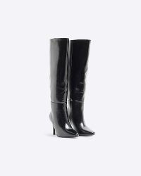 River Island Black heeled high leg boots | women’s faux leather knee high boots | womens winter footwear