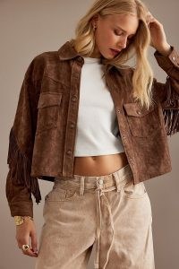 BLANKNYC Faux Suede Fringe Jacket in Brown ~ women’s fringed jackets