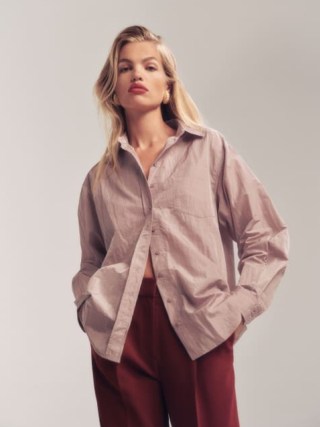 Reformation Eli Oversized Shirt in Blush ~ women’s pink relaxed fit shirts