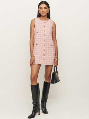 Reformation Tropez Dress in Blush Check / chic sleeveless pink checked mini dresses / women’s sustainable fashion