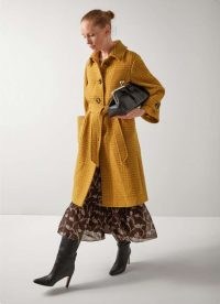 L.K. BENNETT Blythe Mustard & Camel Statement Check Coat ~ women’s dark yellow checked coats