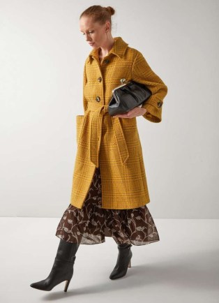 L.K. BENNETT Blythe Mustard & Camel Statement Check Coat ~ women’s dark yellow checked coats