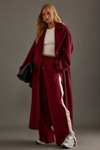 By Anthropologie Wool Blend Oversized Coat in Burgundy / women’s clothing in autumn colours / womens relaxed longline winter coats