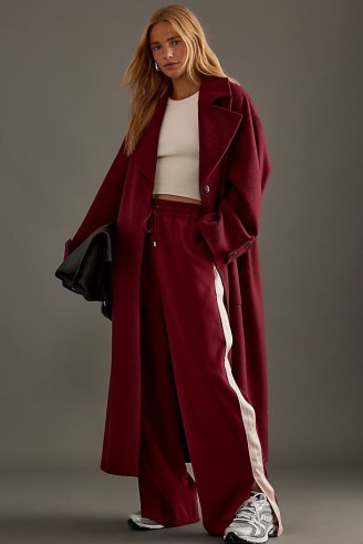 By Anthropologie Wool Blend Oversized Coat in Burgundy / women’s clothing in autumn colours / womens relaxed longline winter coats