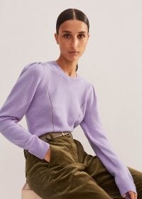 ME and EM Cashmere Pouf Sleeve Jumper in Light Lupin Lilac ~ women’s puff shoulder jumpers ~ luxe knitwear