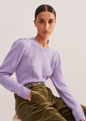 ME and EM Cashmere Pouf Sleeve Jumper in Light Lupin Lilac ~ women’s puff shoulder jumpers ~ luxe knitwear