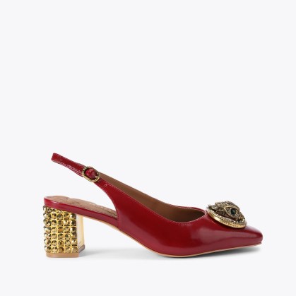 Kurt Geiger London chelsea block slingback heel in Red ~ embellished patent leather slingbacks ~ boujee crystal shoes