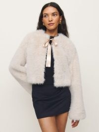 Reformation x Kacey Musgraves Coquette Fur Jacket in Cloud / luxe faux fur jackets