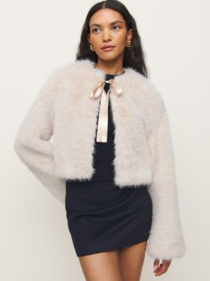 Reformation x Kacey Musgraves Coquette Fur Jacket in Cloud / luxe faux fur jackets