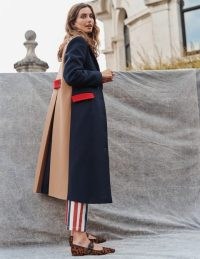 Boden Colourblock Midi Coat in Navy, Multi | women’s colour block longline coats for Autumn / Winter 24 / 25