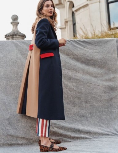 Boden Colourblock Midi Coat in Navy, Multi | women’s colour block longline coats for Autumn / Winter 24 / 25