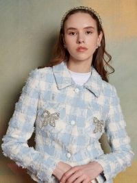 sister jane The Swan Dance Coranto Check Jacket in Baby Blue ~ embellished tweed jackets