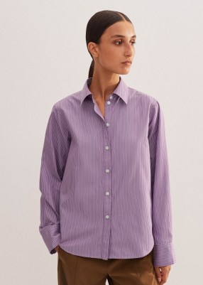 ME and EM Cotton Relaxed Forever Stripe Shirt in Purple / White ~ women’s lilac striped shirts